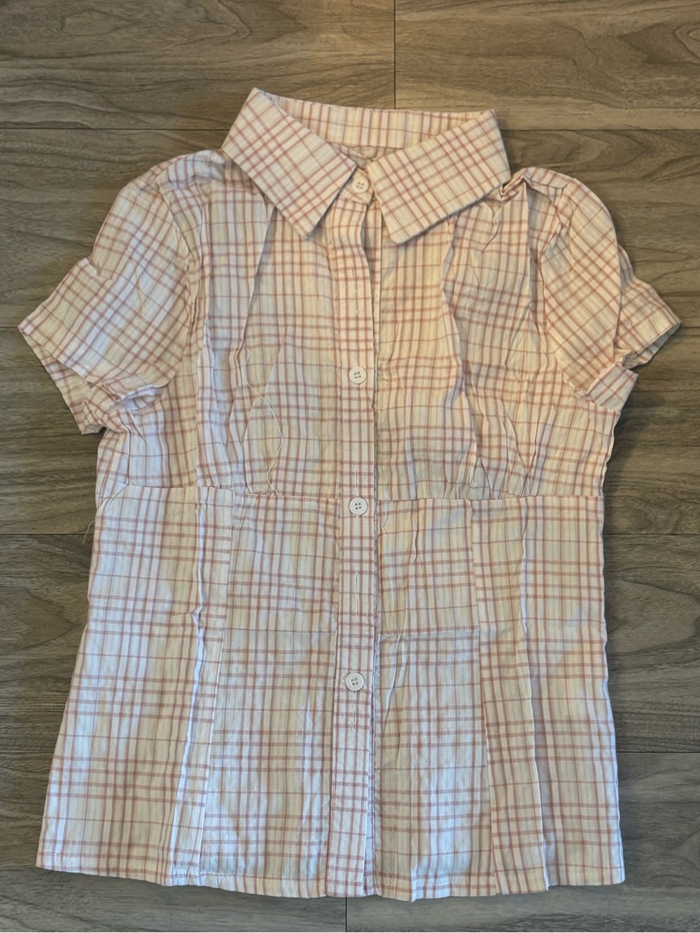 Pink Plaid Short-Sleeve Button-Up Shirt RUNS SMALL